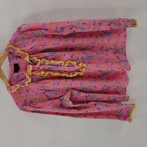 J. Crew Liberty London Fabric Cotton Pink Floral Wheat Blouse Size XXL